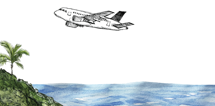 Illustration of a plane over the island